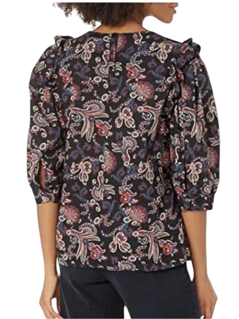ba&sh Rym Black Paisley Puff-Sleeve ruffled blouse size L excellent condition - Picture 2 of 16